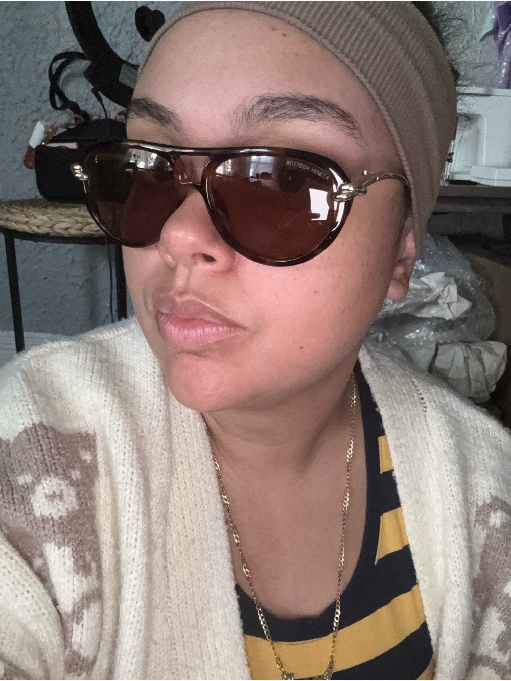 Bottega Veneta Brown Lens Sunglasses with Gold Temples